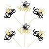 24Pcs Bumble Bee One Cupcake Toppers Glitter 1st Birthday Party Cupcake Picks Decorations for Bee Theme Baby Shower Kids First Birthday Party Supplies