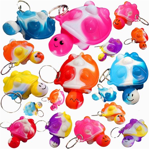 Roaqua 20 Packs Push Fidget Bubble Bulk Turtle Mini Pop Keychain Fidget for Teens and Kids,Small Birthday Easter Party Favors Supplies and Classroom Student Prizes Gifts