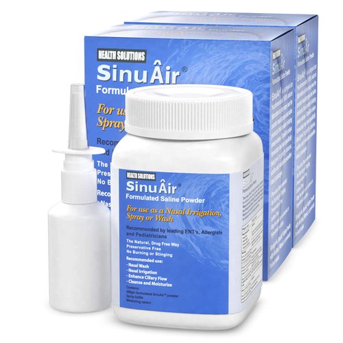 SINUÂIR SinuAir 3-Piece Nasal Irrigation Bundle - 2-Pack Powdered Saline (200g) and EZ Squeeze Nasal Wash Bottle - Soothe Allergy and Sinus Symptoms Quickly
