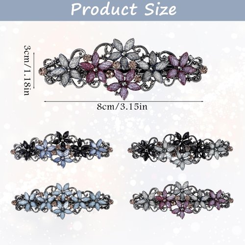 Ptwola 4 Pcs Hair Barrettes for Women Vintage Rhinestone Hair Clips French Flower Metal Volumizing Hair Pins Fine Thick Hair Girls Bridal Fancy Hair Decorative Styling Tool Fashion Wedding Accessories