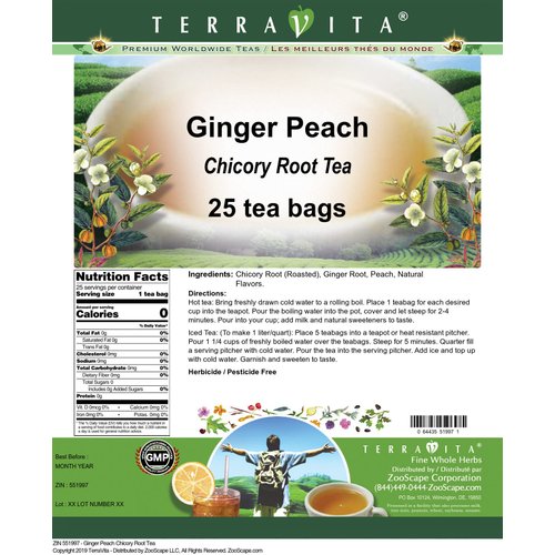 Ginger Peach Chicory Root Tea (25 tea bags, ZIN: 551997)