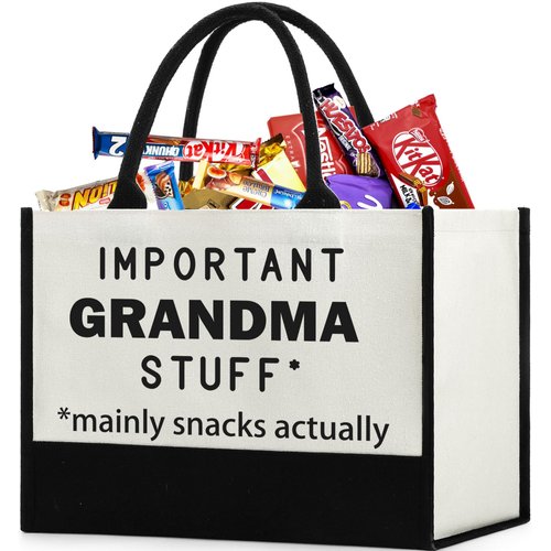 BackURyear Grandma Xmas Tote Bag Gifts, Important Stuff Tote Gifts for Grandma Christmas Stocking Stuffer Holidays Birthday from Grandkids Granddaughter, Cute Gifts Shopping Bag Grocery Bag