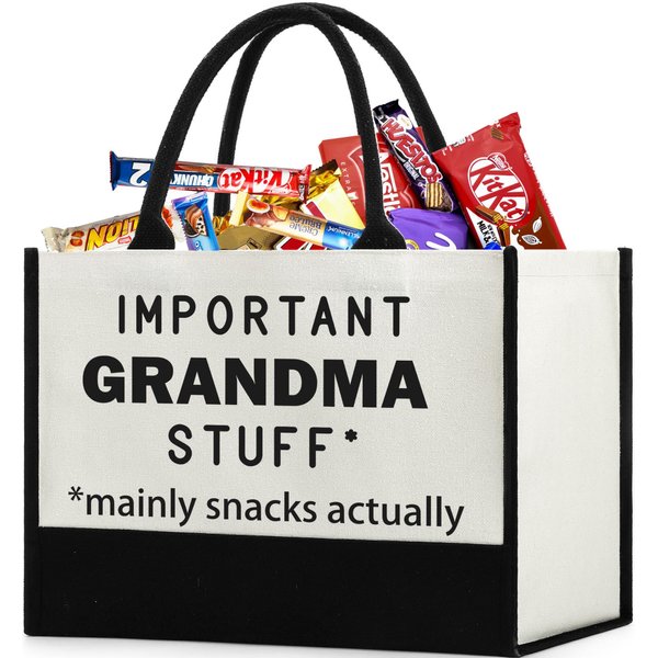 BackURyear Grandma Xmas Tote Bag Gifts, Important Stuff Tote Gifts for Grandma Christmas Stocking Stuffer Holidays Birthday from Grandkids Granddaughter, Cute Gifts Shopping Bag Grocery Bag