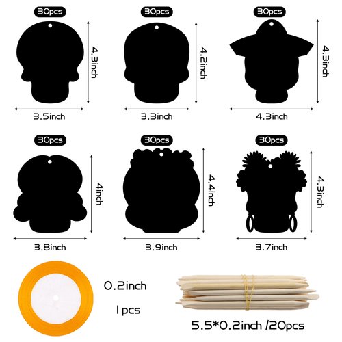 WATINC 60pcs Day of The Dead Skull Scratch Cards Art Hanging Ornaments, DIY Sugar Skull Color Card Craft Kit for Dia De Los Muertos Halloween School Party Supplies Decorations for Kids Adults