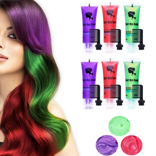 6PCS Hair Dye Comb Set for Dark &amp; Light Hair, Temporary Hair Dye for Girls Teen, Hair Chalk Brush...
