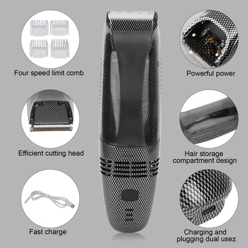 Diydeg Electric Hair Clipper, USB Recharge Light Vacuum Hair Trimmer with Automatic Hair Suction, Electric Body Hair Trimmer with 4 Combs, Cordless Haircut Toddler Haircut Kit