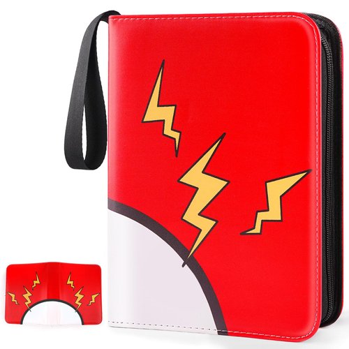GOROMA Card Binder 4-Pockets, 400 Pockets Card Holder with 50 Removable Sleeves, Trading Card Collector Zipper Album Holder, Red