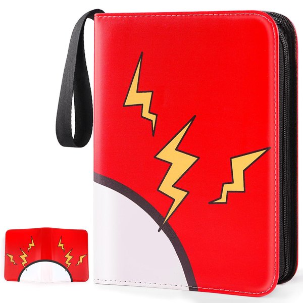 GOROMA Card Binder 4-Pockets, 400 Pockets Card Holder with 50 Removable Sleeves, Trading Card Collector Zipper Album Holder, Red