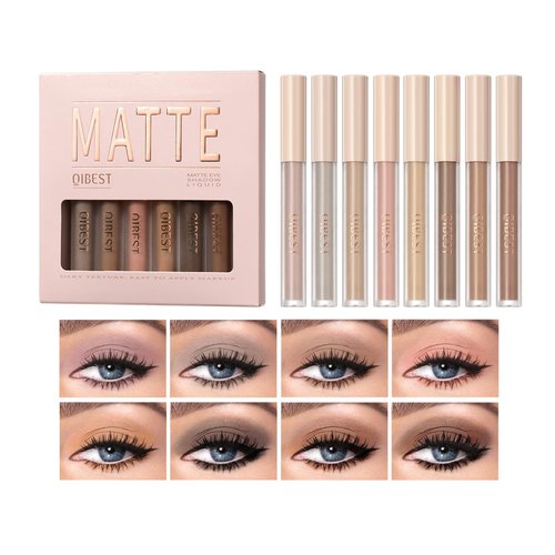 Anglicolor Matte Eyeshadow Liquid 8 Colors Set, Natural Nude Colours Eyeshadow Blendable, Lightweight Eye Shadow Waterproof Long-Lasting Makeup(A)