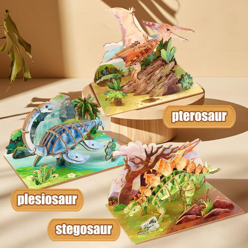 Wooden 3D Dinosaur Puzzles Set for Kids Age 8-10-12-14, DIY Wooden Art and Crafts Assemble 3D Dinosaur Model Puzzle, Home Decor and Office Art Creative Gifts for Adults (Pterosaur)