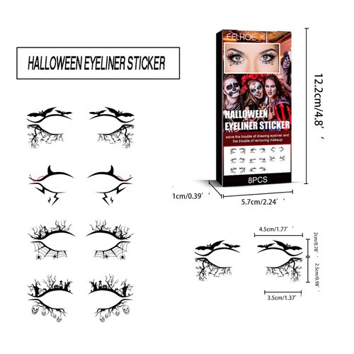 HANSAMU 16Pcs Halloween Eyeshadow Eyeliner Sticker Spider Web Skull Bat Eye Shadow Decals for Women Halloween Masquerade Party Face Eye Realistic Makeup 3D Self- Adhesive Eye Art Decoration Tools