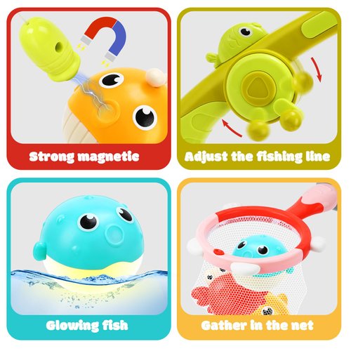 Light Up Bath Toys for Toddlers, Magnetic Fishing Games Baby Bathtub Toy for 1-3 4-6 Year Old, Shower Water Pool Toys for Kids Boys Girls Baby Infant Christmas Birthday Gifts