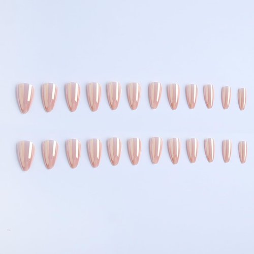 24Pcs Chrome Press on Nails Almond Short Fake Nails Solid Color Design Glue on Nails Glitter Mirror Mermaid Acrylic Nails Aurora False Nails Reusable Natural Stick On Nails for Women Girl DIY Manicure