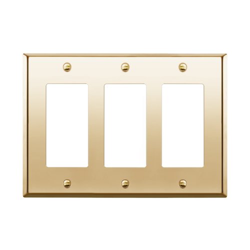 ENERLITES Metal Decorator Switch or Outlet Metal Wall Plate, Stainless Steel 201, Corrosion Resistant, Size 3-Gang 4.50" x 6.38", 7733-PB, Polished Brass, Gold