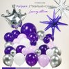 Kozee Dark Purple and silver Balloon garland kit 126Ppcs with light lilac White silver starburst crown foil balloons for Girl 15/16 Birthday anniversary graduation Party Decorations