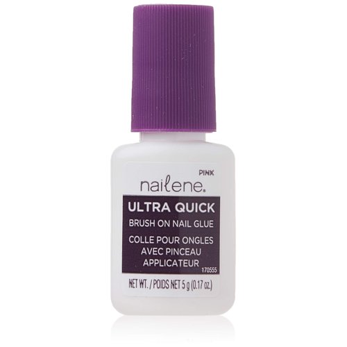 Nailene Pink Brush-On Nail Glue, 0.10 oz – Durable, Easy to Apply False Nail Glue – Repairs Natural Nails – Quick-Drying Nail Adhesive Lasts Up to 7 Days – Nail Care Essential, 1 Pack (COSNAI842)