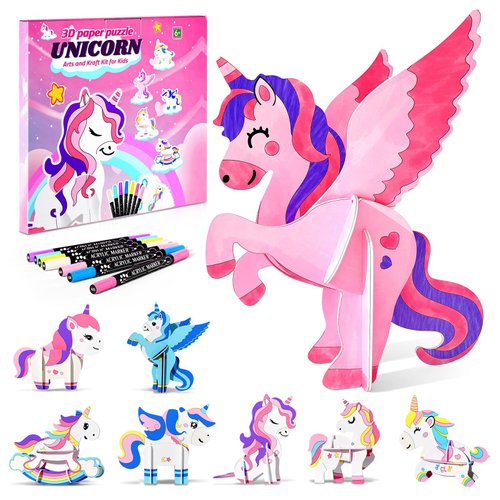 Paint Your 3D Puzzles Unicorn Toys,Arts and Crafts for Kids Ages 8-12,Painting Craft Kit for Girls,Unicorns Arts & Crafts Kit,Art Supplies Birthday Christmas Party Holiday Gifts Age 6 7 8 9 10 11 12+