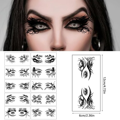 10 Pairs Halloween Eyeliner Stickers Makeup Face Eye Temporary Tattoo Black Spider Web Skull Bat Eye Shadow Stickers Decals for Women Girls Halloween Masquerade Carnival Party Supplies