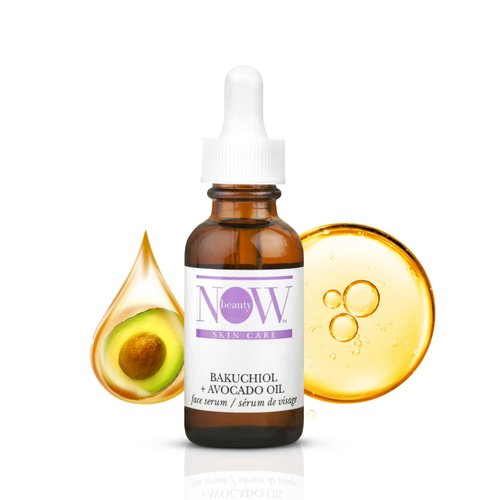 NOW BEAUTY Bakuchiol & Avocado Oil Face Serum – Brightening Skin Care Serum -Hydrating Drops For Toned Skin - Travel Size - Sulfate Free – For Men & Women - 1 oz