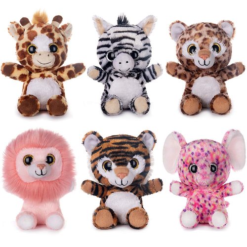 My OLi 7" Plush Toys Set Stuffed Animals Bundle of Forest Animal Toys Lion/Elephant/Zebra/Giraffe/Tiger/Leopard Stuffed Animals Pack of 6 for Babies Kids Girls Boys