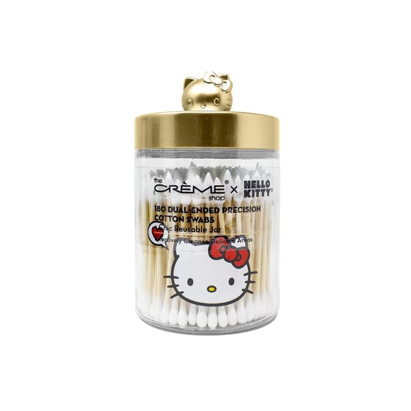 The Creme Shop x Hello Kitty Chic Reusable Matte Gold Jar with Cotton Swabs: Dual-Ended Tips for Gentle Cleansing and Easy Skincare Application, Perfect Vanity Addition