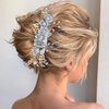 4 Pieces Bridal Flower Wedding Hair Comb Rhinestones Crystal Floral Hair Pins Hair Clips Wedding Hair Accessories Hair Jewelry for Brides Bridesmaids Women Girls(Blue)