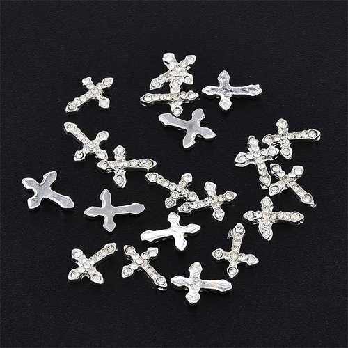 WOKOTO 20pcs Luxury Cross Nail Charms For Nail Art 3d Jewelry Flat Back Crystal Rhinestones Nail Cross Charms For Nails Crystal Cross Nail Art Charms Clear Diamond Cross Nail Jewels Nail 3d Charms