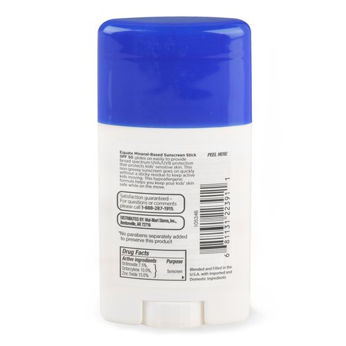 Equate Kids Mineral Based Sunscreen Stick, Broad Spectrum, SPF 50, 1.5 Oz