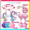 Yancan Unicorn 5th Birthday Decorations for Girls, 5 year old Girl Birthday Party Supplies with Happy Birthday Banner, Unicorn Foil Balloons, Heart and Star Balloons, Cake Topper