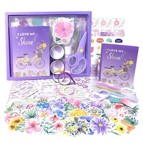 DIY Journal Kit for Girls - Birthday Gift Idea for Teen Girls Ages 8 9 10 11 12 13 14 Years Old - Cute Stationery Set for Scrapbooking Supplies, Diary Writing, and Art Crafts, Purple