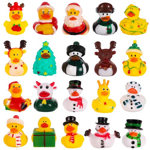 20pcs Christmas Rubber Ducks, 20 Styles Holiday Rubber Ducks Mini Rubber Duck Bath Toys Cute Assorted Rubber Ducks for Christmas Holiday Celebrations Party Gifts
