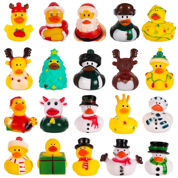 20pcs Christmas Rubber Ducks, 20 Styles Holiday Rubber Ducks Mini Rubber Duck Bath Toys Cute Assorted Rubber Ducks for Christmas Holiday Celebrations Party Gifts