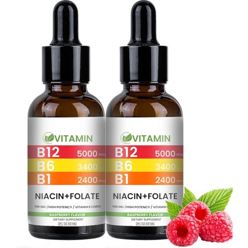 Vitamin B12 and B6 Liquid Drops, B12 Sublingual Vitamin B Complex - B 12 Vitamin 5000mcg - B12 Methylcobalamin for Energy, Brain, and Heart Support with, Raspberry, 80 Servings