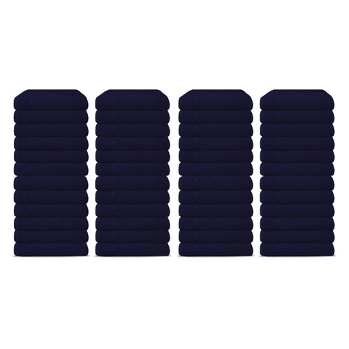 Salon Towels Pack of 48 Super Absorbent Quick Dry Navy Blue Hand Towels Medium Size 25x15 Inches Double Stitched 100% Ring Spun Soft Cotton Spa Towels for Gym, Hotel, Home & Pool