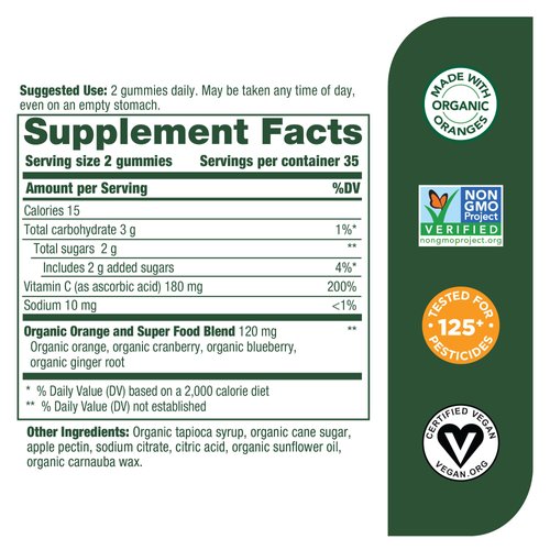 MegaFood C Defense Daily Immune Support Supplement - Chewable Vitamin C Gummies, Tangy Citrus Flavor, Made with Real Food Like Orange & Cranberry, Vegan, Gluten-Free - 70 Gummy Vitamins, 35 Servings