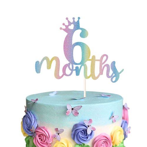 6 Months Birthday Cake Topper, Colorful Glitter 1/2 Birthday Half Birthday Baby Shower Party Decor,Kid's Half Year Old Birthday Theme Party Decoration