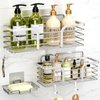 Yougai Shower Caddy Shelf with Soap Dish and 4 Hooks, SUS304 Stainless Steel Shampoo Holder Bathroom Shower Organizer No Drilling Adhesive Wall Mounted Storage Basket Accessories