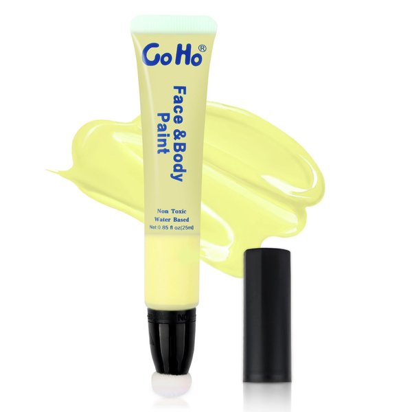 Go Ho Pastel Yellow Face Paint Stick(0.85oz),Water Based Cream Yellow Body Paint Washable,Covers Oil-Free,Halloween Cosplay SFX Makeup