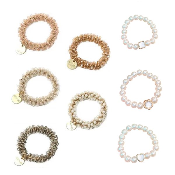 Doromy Crystal Hair Ties Pearl Hair Ropes Hair Elastic Rhinstone Bracelet Ponytail Holders Crystal Scrunchies Hair Accessories Pearl Hair Bands Hair Accessories for Women and Girls