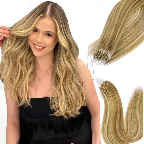 Micro Link Hair Extensions Human Hair 30g 18inch(#18613) Dark Blonde Microlink Hair Extensions Human Hair Microbead Hair Extensions Microlink Hair Extensions Micro Link Hair Extensions For Women