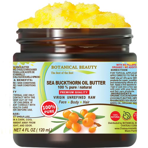 Botanical Beauty SEA BUCKTHORN OIL BUTTER Pure Natural Virgin Unrefined RAW 4 Fl. Oz.- 120 ml for FACE SKIN BODY HAIR NAILS, vitamin C