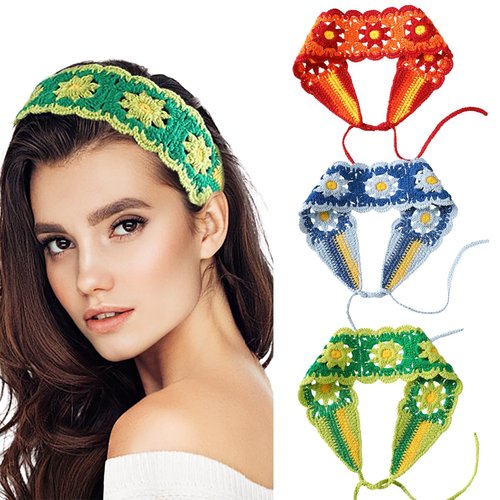 Phantomon Boho Floral Crochet Headband for Women Knitted Bandana Hair Wrap, Vintage Flower Hair Accessory for Girls