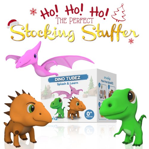 SplashEZ Dinosaur Bath Toys No Holes, Mold Free Baby Bath Toys for Toddlers 1-3, Dino Bath Toys for Tub, Beach, Pool, BPA-Free, Dishwasher-Safe, Infant Bathtub Toys for Boys & Girls 3 pcs