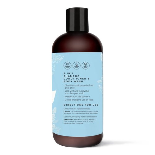 CIBU Shampoo, Conditioner & Body Wash 30021, 11.83 fl oz (350 ml), Sulfate-Free, Fresh Scent, For All Skin & Hair Types, Men/Women Hair, Body, Face & Bubble Bath