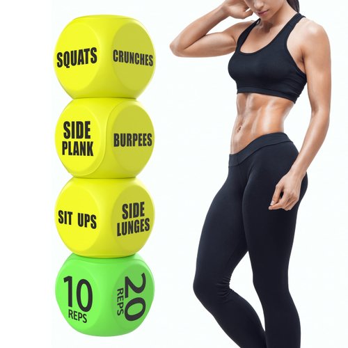 Skywin-Exercise Dice, Fun Workout Dice for Solo or Group Classes, 6-Sided Foam Fitness Dice Great Dynamic Exercise Equipment (Yellow)