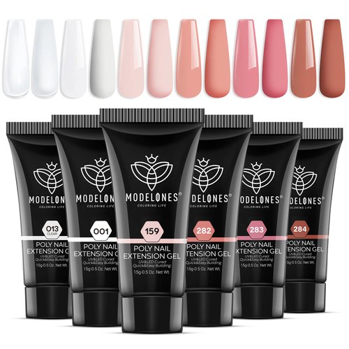 modelones Poly Nail Gel Set, 6 Colors Nude Pink Brown Daily Collection Poly Extension Gel Set Builder Nail Gel French Manicure DIY Design Nail Art Home Salon Beauty Gift