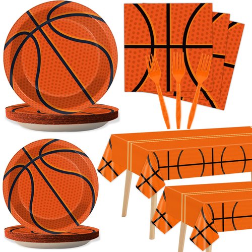 98 Pieces Basketball Party Decorations Basketball Tableware Set Plates Napkins Tablecloth Party Supplies Kit for Kids Boys Sports Table Cover Dinnerware Party Favors 24 Guests