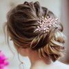 Oriamour Wedding Side Combs Handmade Bridal Hair Pins Set Rhinestone Bridal Comb Flower Clip Head Pieces for Women Set of 3 Rose Gold