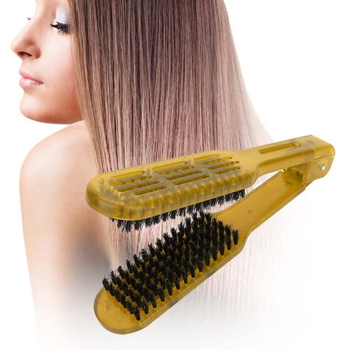 Double Sided Brush, Clamp Hair Brushes Clamp Hair Straightening Comb Straightener Anti Static Styling Comb Hairdressing Tool V Shape Hair Splint Combs Women Men Brushes for Home Barber Shop(Yellow)