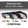 Right Arrange – Pegboard Bins - 12 Pack Black - Hooks to Any Peg Board - Organize Hardware, Accessories, Attachments, Workbench, Garage Storage, Craft Room, Tool Shed, Hobby Supplies, Small Parts